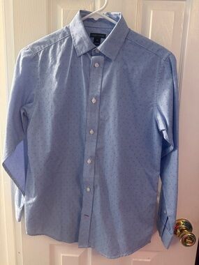Tommy Hilfiger Boys Blue Micro-Pattern Dress Shirt